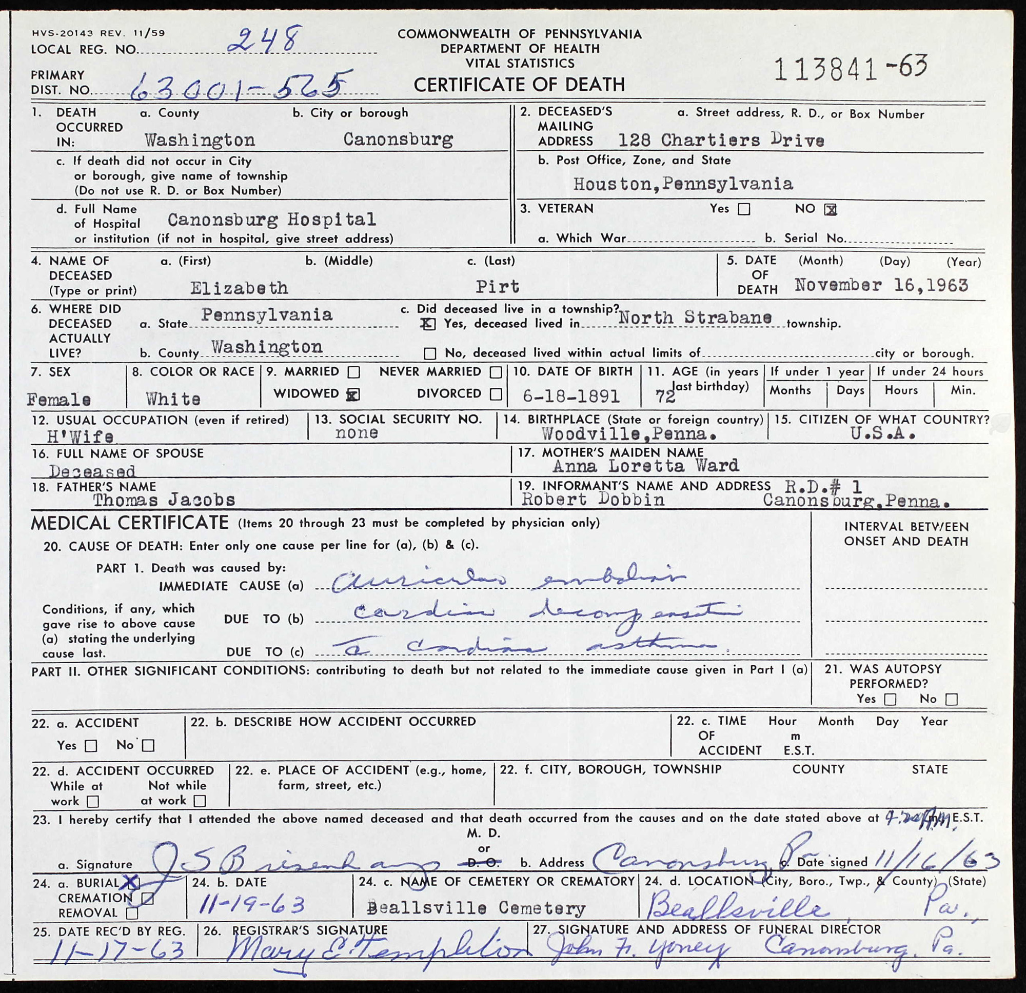 death certificate